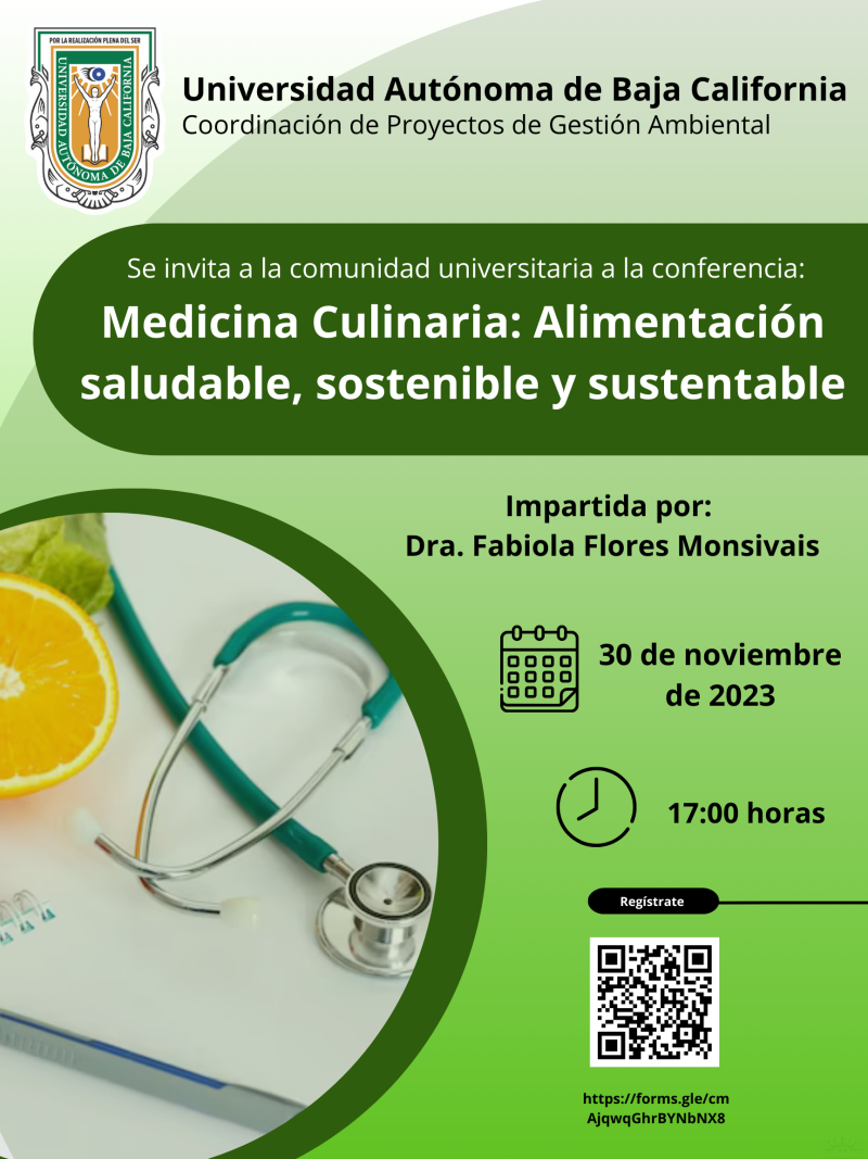 Banner: "Medicina Culinaria: Alimentación saludable, sostenible y sustentable"